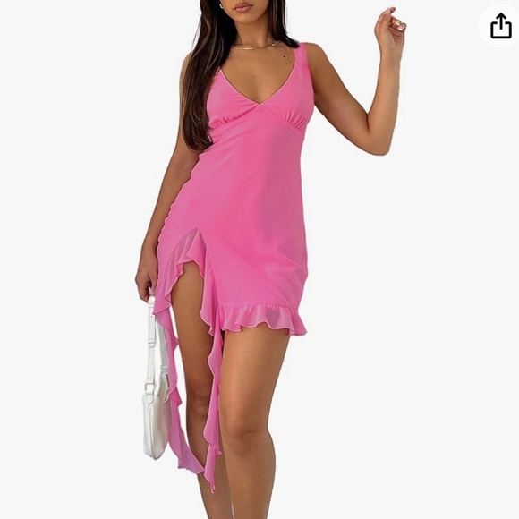 Pink Mesh Assymetrical Mini Dress NWOT - Picture 9 of 9